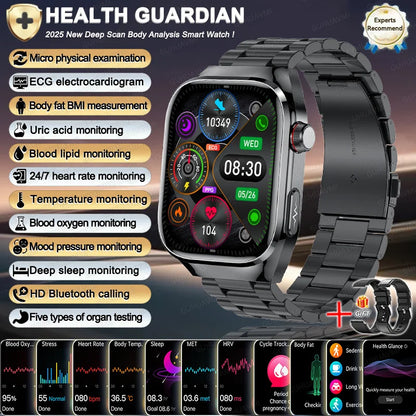 novo smartwatch 2025 ECG+PPG análise precisa de ácido úrico pressão arterial análise corporal de órgãos chamadas em HD