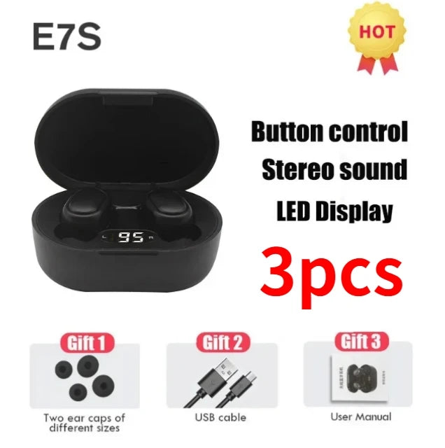 Fones de ouvido sem fio E7S TWS com controle Bluetooth, esportivo à prova d'água