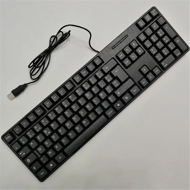 teclado com keycaps com letras em espanhol, francês, russo e árabe teclado gamer com fio USB de 104 teclas para computador