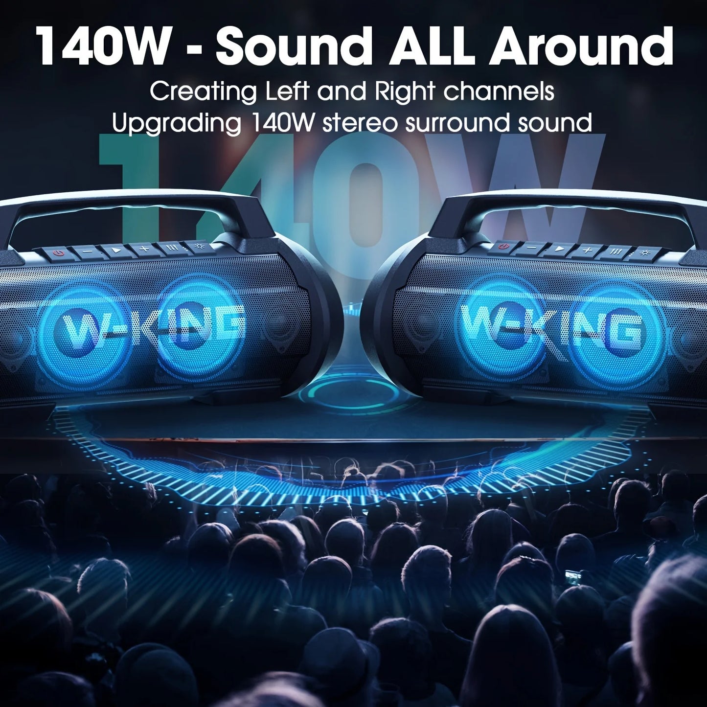 W-KING D10 alto-falante bluetooth portátil, 120W de pico 70W de potência sonora, alto-falante sem fio à prova d'água para uso externo, graves profundos