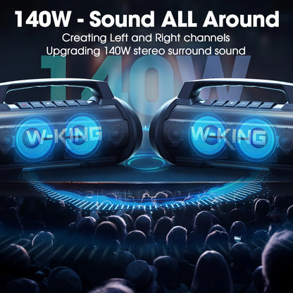 W-KING D10 alto-falante bluetooth portátil, 120W de pico 70W de potência sonora, alto-falante sem fio à prova d'água para uso externo, graves profundos
