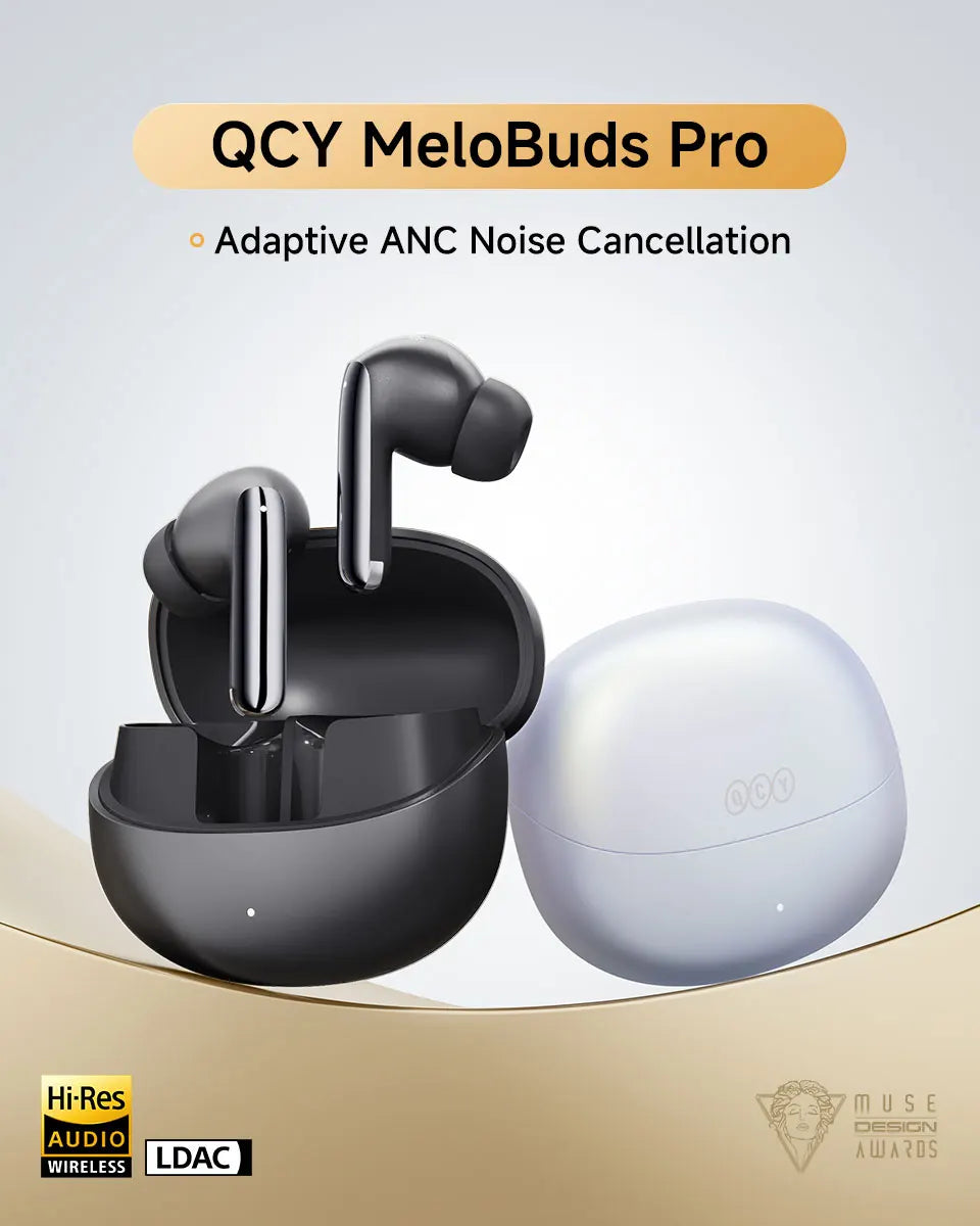 fone de ouvido sem fio QCY MeloBuds Pro ANC bluetooth 5.3 áudio de alta resolução com LDAC earbuds com cancelamento de ruído ativo de 46dB headphones