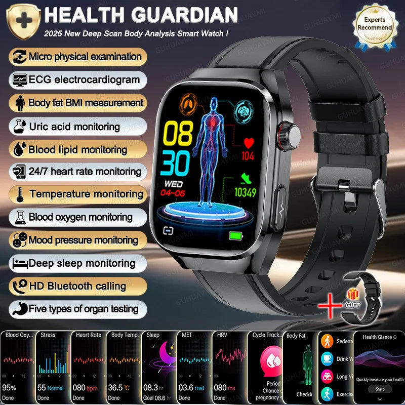 novo smartwatch 2025 ECG+PPG análise precisa de ácido úrico pressão arterial análise corporal de órgãos chamadas em HD