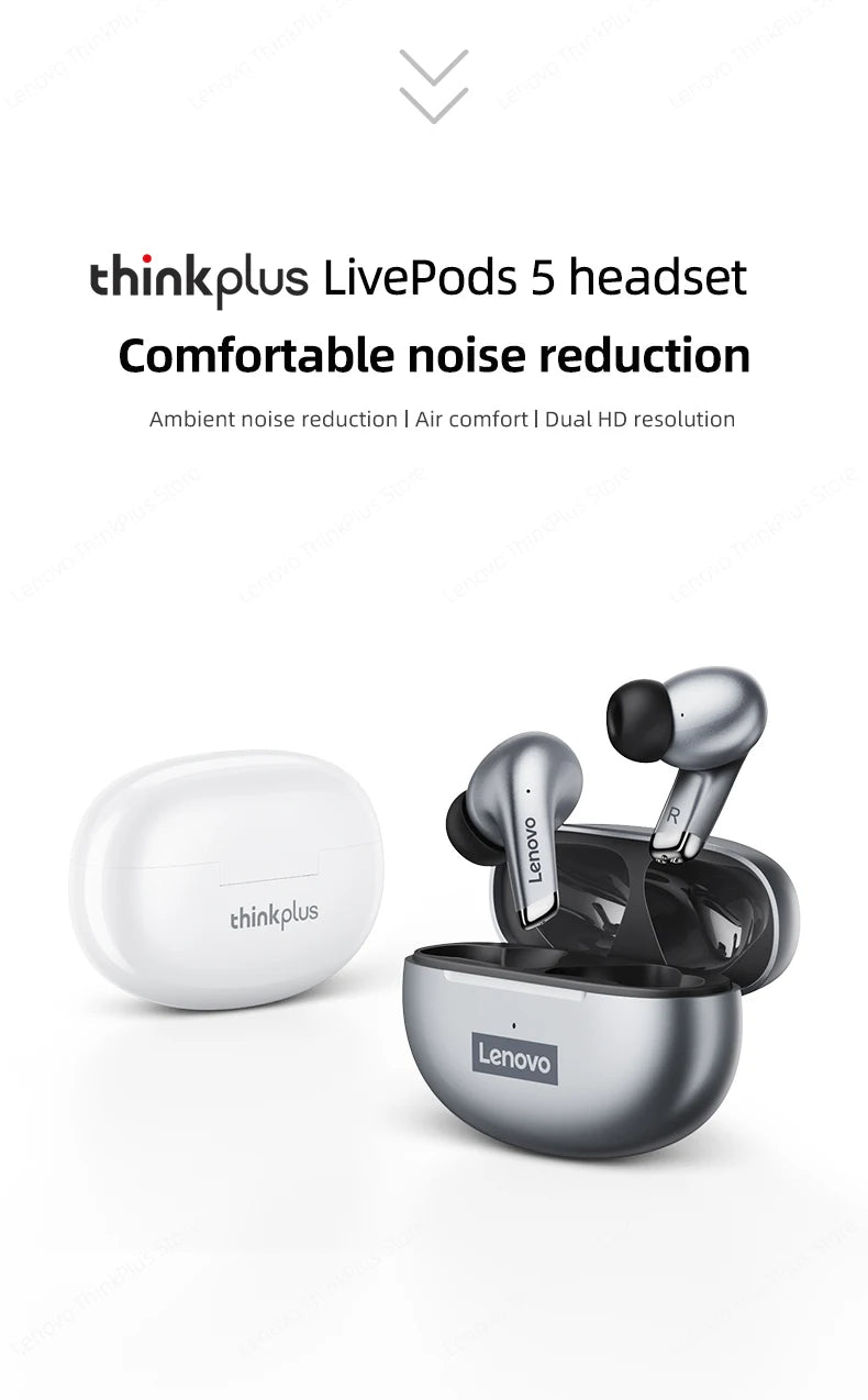 Fone de Ouvido Sem Fio Bluetooth Lenovo LP5 Original TWS com Longa Duração de Bateria, Fone Esportivo, Modo Duplo para Jogos, Chamada em HD, com Microfone.