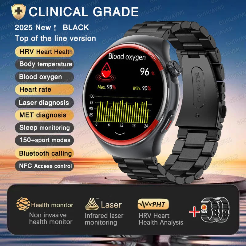 smartwatch para enfermagem e saúde laser cura pressão arterial relógio inteligente masculino frequência cardíaca pulso sono chamadas bluetooth monitor corporal smartwatch