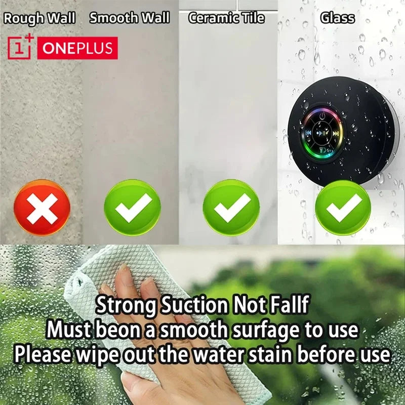 oneplus caixa de som bluetooth à prova d’água para banheiro com led ventosa grande mini portátil alto-falante estéreo para esportes ao ar livre