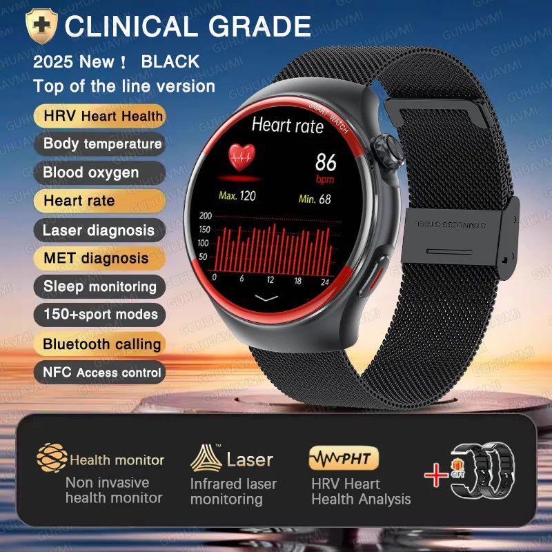 smartwatch para enfermagem e saúde laser cura pressão arterial relógio inteligente masculino frequência cardíaca pulso sono chamadas bluetooth monitor corporal smartwatch