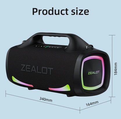 ZEALOT-S79 Alto-falante Portátil para Festas com Bluetooth 5.2, Alça de Transporte, 24 Horas de Reprodução – Ideal para Festas e Camping