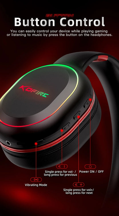 Fones de Ouvido Gamer Kofire UG-05 Headset Sem Fio 2.4G BT5.0 com Microfone, Luz RGB, Vibração, Fone Bluetooth para PS4 PS5 PC Switch