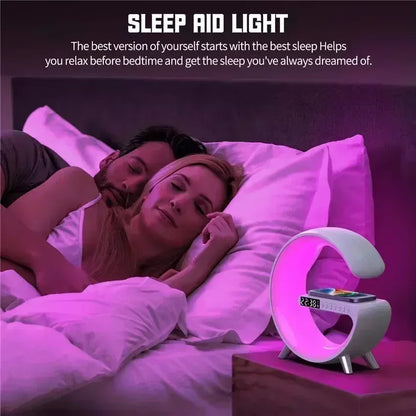 luminária inteligente com led e luz noturna rgb com alto-falante sem fio carregador rápido sem fio de 15w luminária de mesa para quarto criado-mudo ou sala gamer