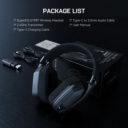 oneodio g19bt headset gamer sem fio 2.4g com microfone transmissor usb/tipo c fones de ouvido over-ear com rgb para ps5/ps4/pc/celular