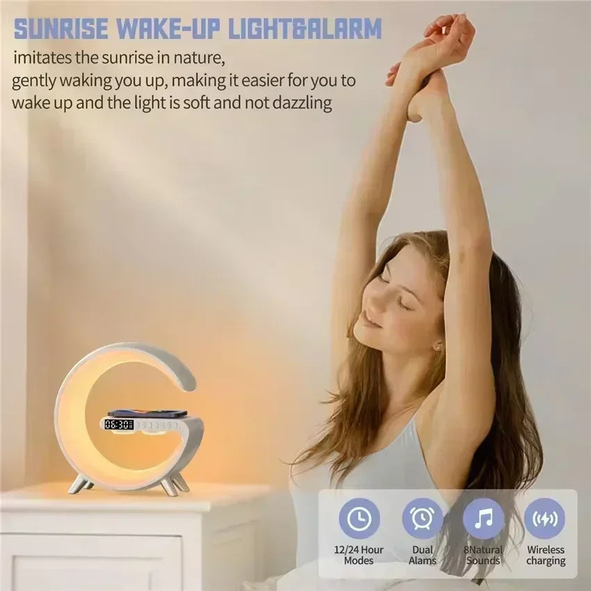 luminária inteligente com led e luz noturna rgb com alto-falante sem fio carregador rápido sem fio de 15w luminária de mesa para quarto criado-mudo ou sala gamer