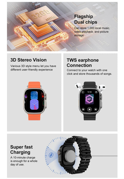 relógio inteligente DT Ultra 3 tela AMOLED 4GB player MP3 MP4 Bluetooth compartilhamento de rede loja de apps ChatGPT IA inteligente