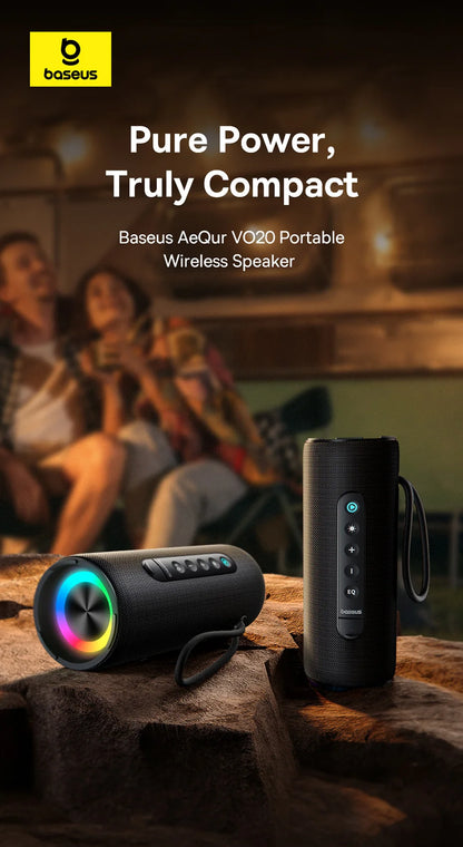 Caixa de Som Portátil Baseus AeQur VO20 para Camping, Bluetooth 5.3, Graves Potentes, 15 Horas de Reprodução, Mini Caixa de Som Sem Fio para Uso Externo, IPX5
