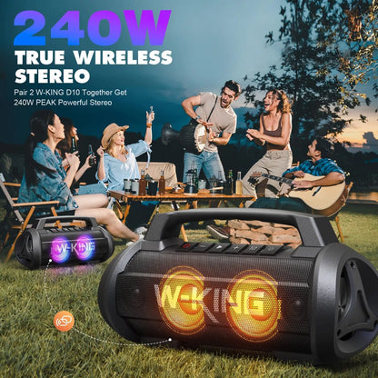 W-KING D10 alto-falante bluetooth portátil, 120W de pico 70W de potência sonora, alto-falante sem fio à prova d'água para uso externo, graves profundos