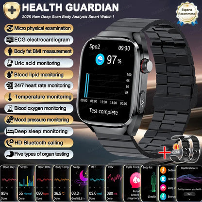 novo smartwatch 2025 ECG+PPG análise precisa de ácido úrico pressão arterial análise corporal de órgãos chamadas em HD