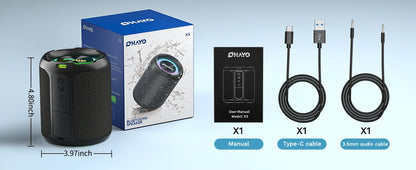 ohayo x3 alto-falante bluetooth portátil 40w, alto-falante sem fio à prova d'água ipx7 com luzes coloridas, entrada tf card/aux, para camping e caminhada