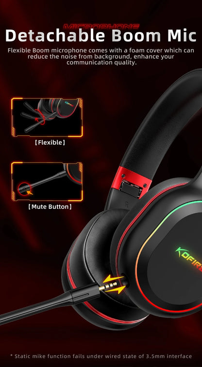 Fones de Ouvido Gamer Kofire UG-05 Headset Sem Fio 2.4G BT5.0 com Microfone, Luz RGB, Vibração, Fone Bluetooth para PS4 PS5 PC Switch