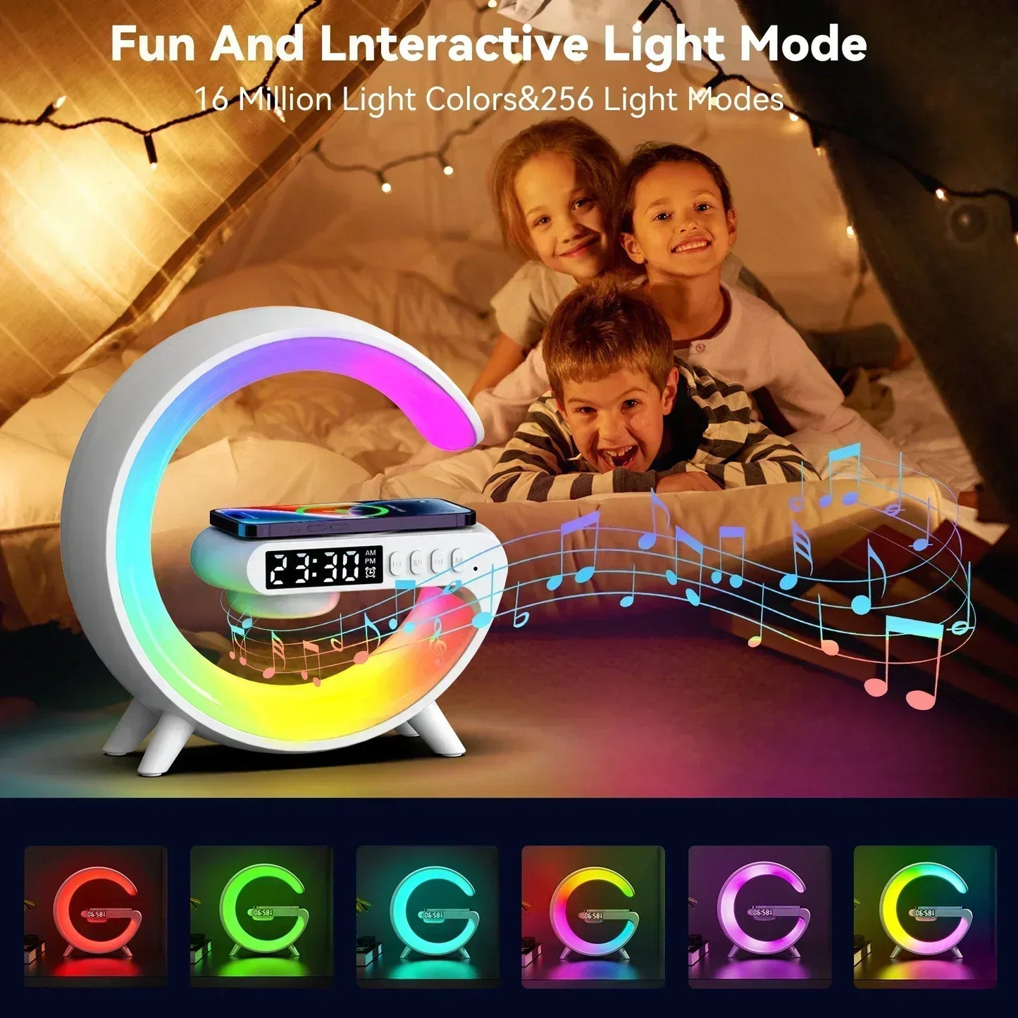 luminária inteligente com led e luz noturna rgb com alto-falante sem fio carregador rápido sem fio de 15w luminária de mesa para quarto criado-mudo ou sala gamer