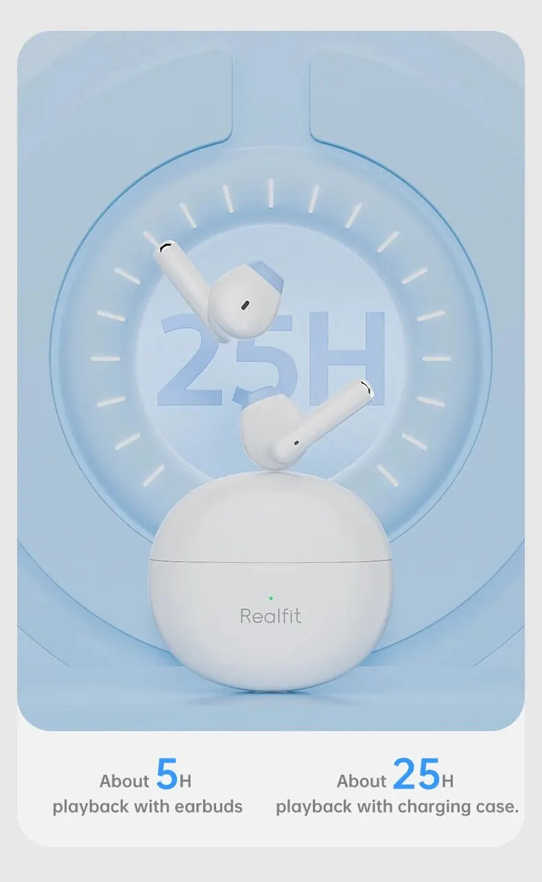 Fone de Ouvido Bluetooth Realfit F2 – Qualidade Hi-Fi Excelente, Fones TWS Sem Fio
