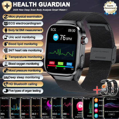 novo smartwatch 2025 ECG+PPG análise precisa de ácido úrico pressão arterial análise corporal de órgãos chamadas em HD