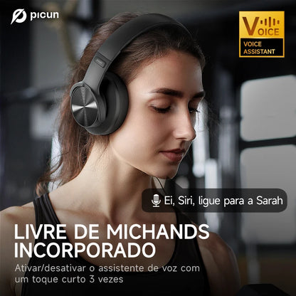 Fones de ouvido Bluetooth Picun B8 com 120 horas de reprodução, modo Bluetooth 3EQ sem fio, baixa latência, chamadas viva-voz, fones de ouvido sobre a orelha