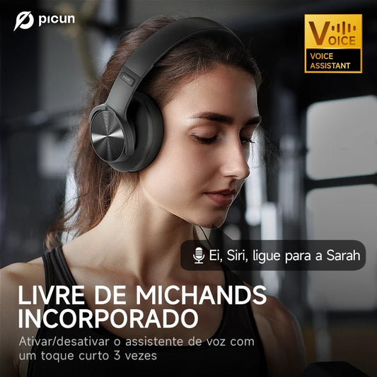 Fones de ouvido Bluetooth Picun B8 com 120 horas de reprodução, modo Bluetooth 3EQ sem fio, baixa latência, chamadas viva-voz, fones de ouvido sobre a orelha