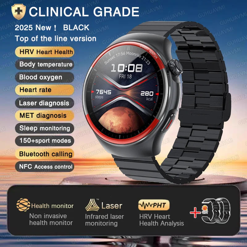 smartwatch para enfermagem e saúde laser cura pressão arterial relógio inteligente masculino frequência cardíaca pulso sono chamadas bluetooth monitor corporal smartwatch