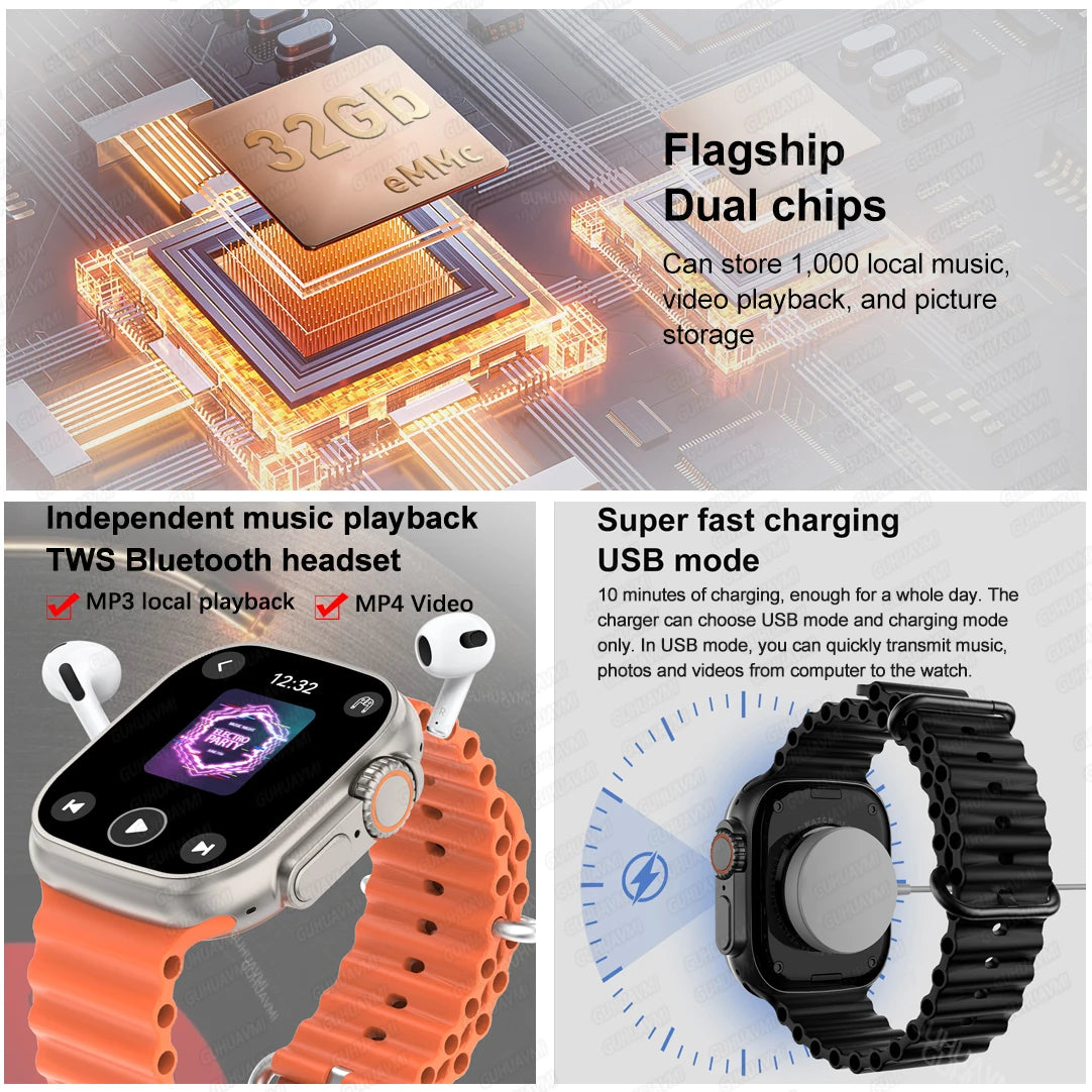 relógio inteligente DT Ultra 3 tela AMOLED 4GB player MP3 MP4 Bluetooth compartilhamento de rede loja de apps ChatGPT IA inteligente