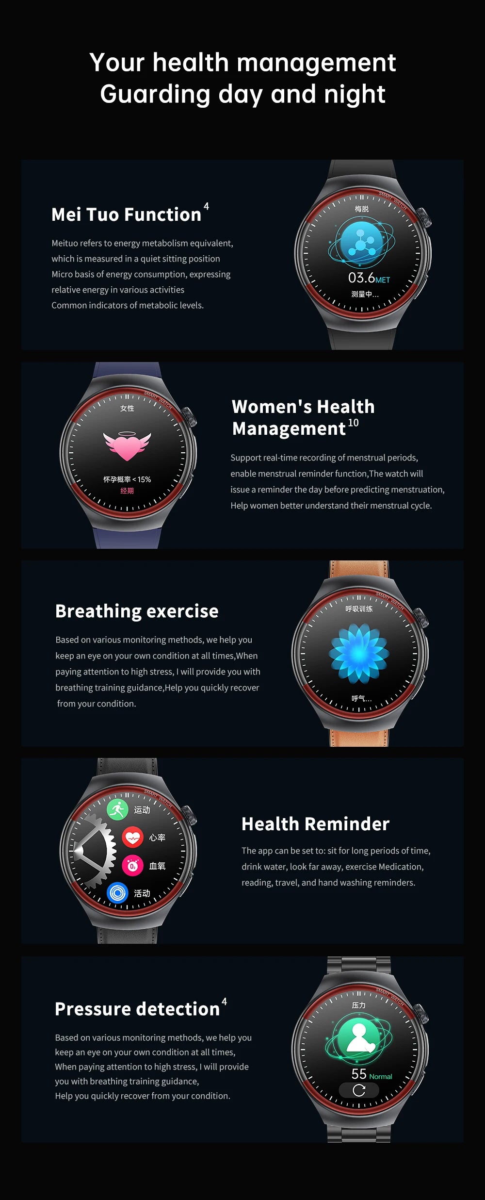 smartwatch para enfermagem e saúde laser cura pressão arterial relógio inteligente masculino frequência cardíaca pulso sono chamadas bluetooth monitor corporal smartwatch
