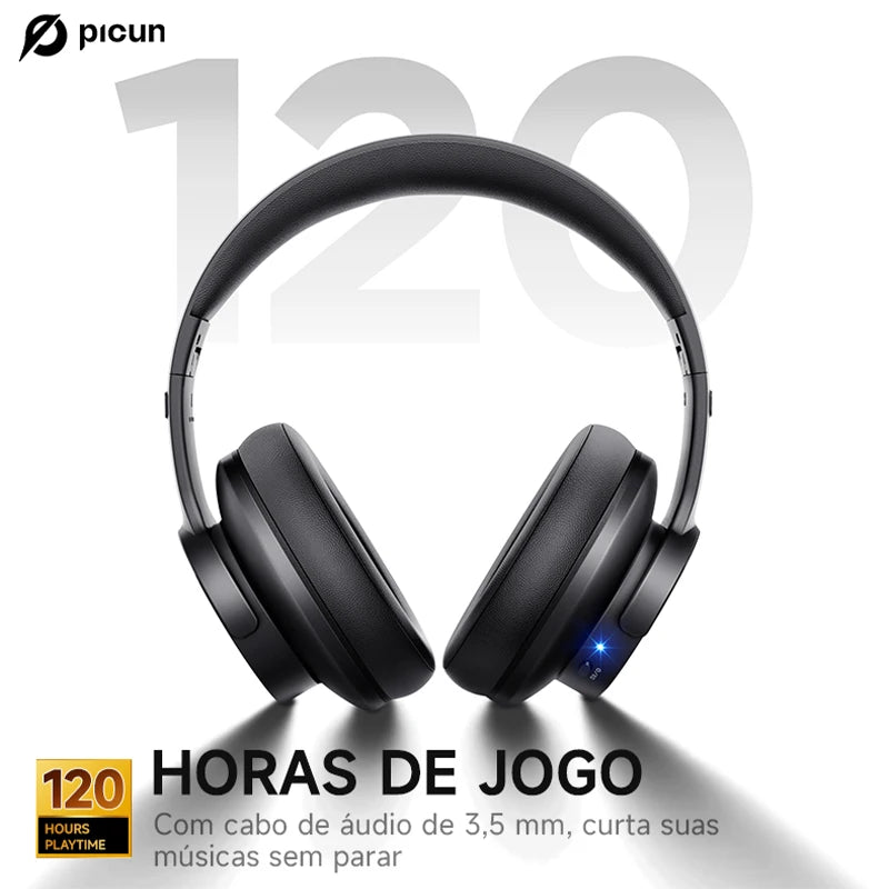 Fones de ouvido Bluetooth Picun B8 com 120 horas de reprodução, modo Bluetooth 3EQ sem fio, baixa latência, chamadas viva-voz, fones de ouvido sobre a orelha