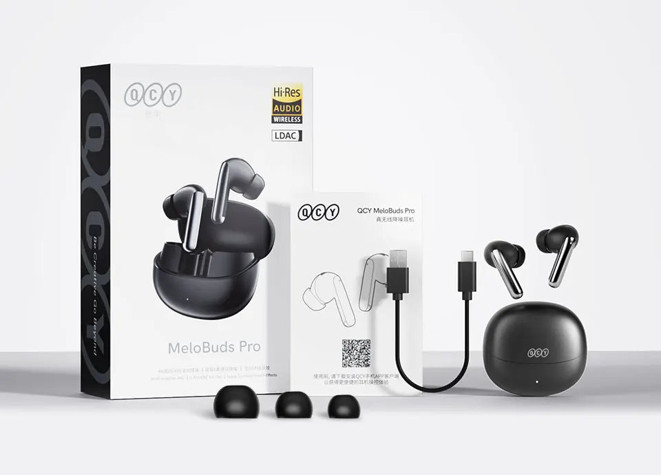fone de ouvido sem fio QCY MeloBuds Pro ANC bluetooth 5.3 áudio de alta resolução com LDAC earbuds com cancelamento de ruído ativo de 46dB headphones