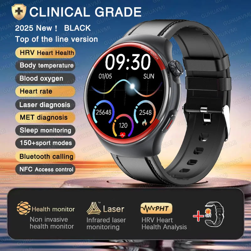 smartwatch para enfermagem e saúde laser cura pressão arterial relógio inteligente masculino frequência cardíaca pulso sono chamadas bluetooth monitor corporal smartwatch