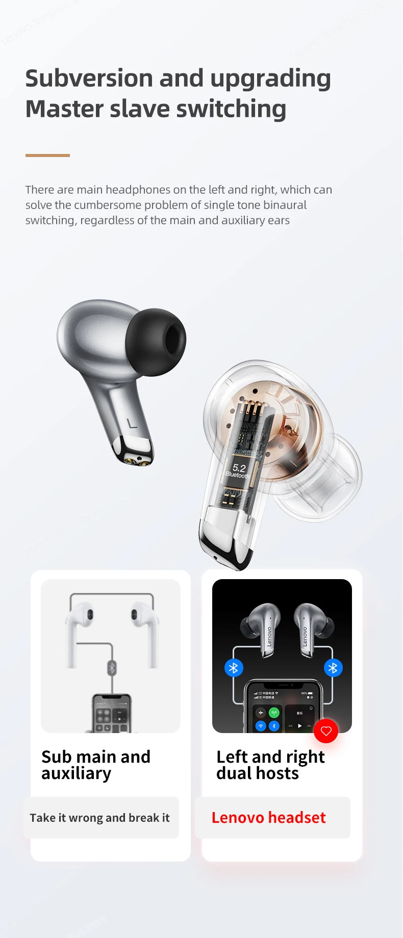 Fone de Ouvido Sem Fio Bluetooth Lenovo LP5 Original TWS com Longa Duração de Bateria, Fone Esportivo, Modo Duplo para Jogos, Chamada em HD, com Microfone.
