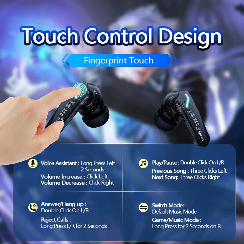Fone de ouvido sem fio Bluetooth Lenovo GM2 Pro