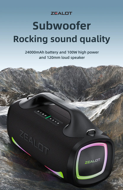 ZEALOT-S79 Alto-falante Portátil para Festas com Bluetooth 5.2, Alça de Transporte, 24 Horas de Reprodução – Ideal para Festas e Camping