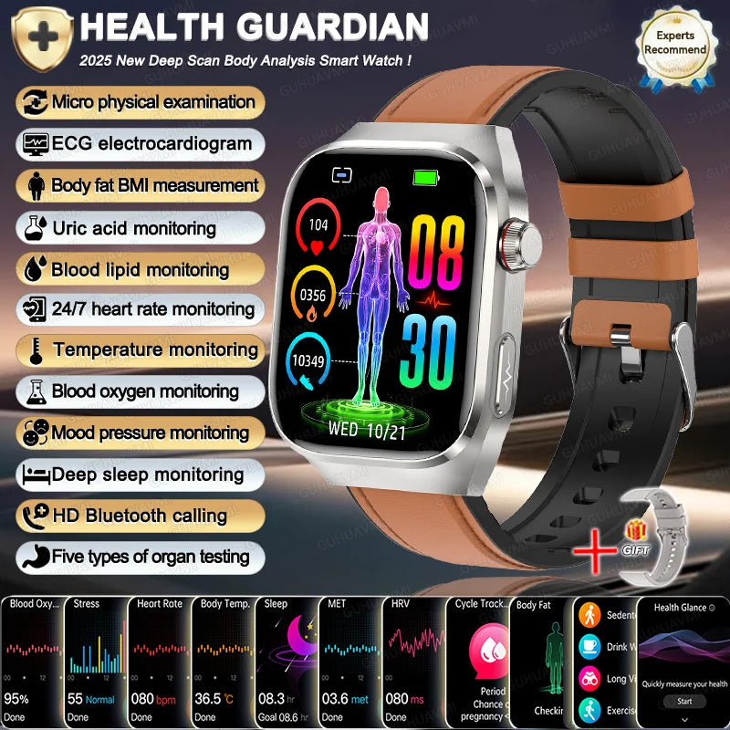 novo smartwatch 2025 ECG+PPG análise precisa de ácido úrico pressão arterial análise corporal de órgãos chamadas em HD