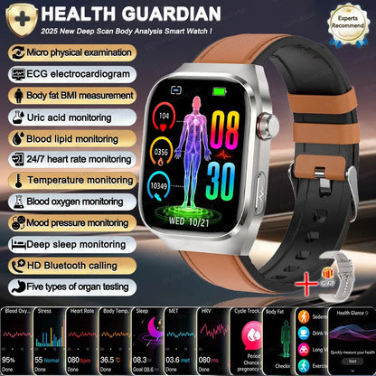 novo smartwatch 2025 ECG+PPG análise precisa de ácido úrico pressão arterial análise corporal de órgãos chamadas em HD