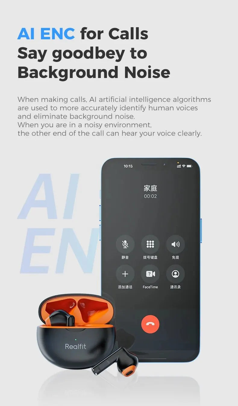 Fone de Ouvido Bluetooth Realfit F2 – Qualidade Hi-Fi Excelente, Fones TWS Sem Fio