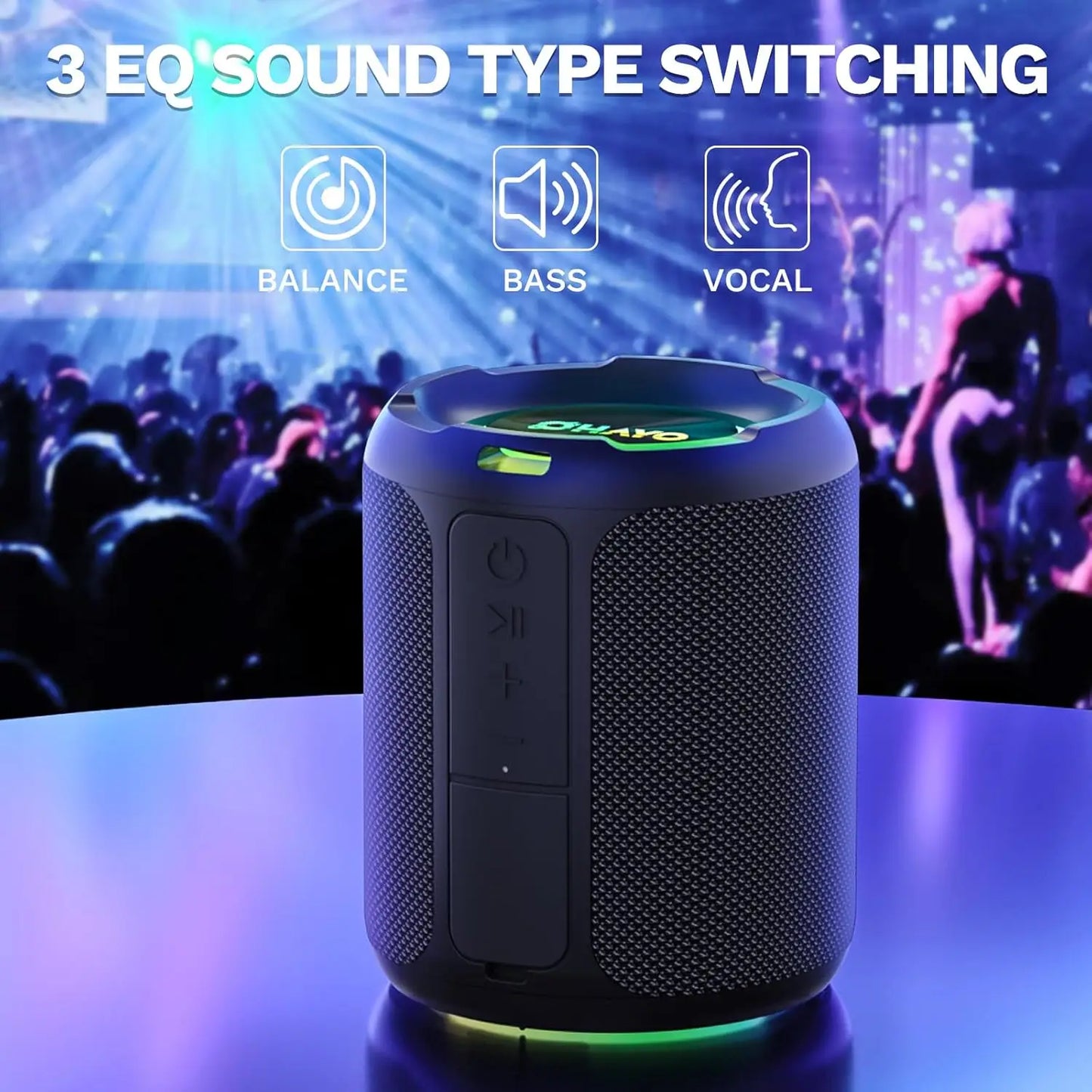 ohayo x3 alto-falante bluetooth portátil 40w, alto-falante sem fio à prova d'água ipx7 com luzes coloridas, entrada tf card/aux, para camping e caminhada