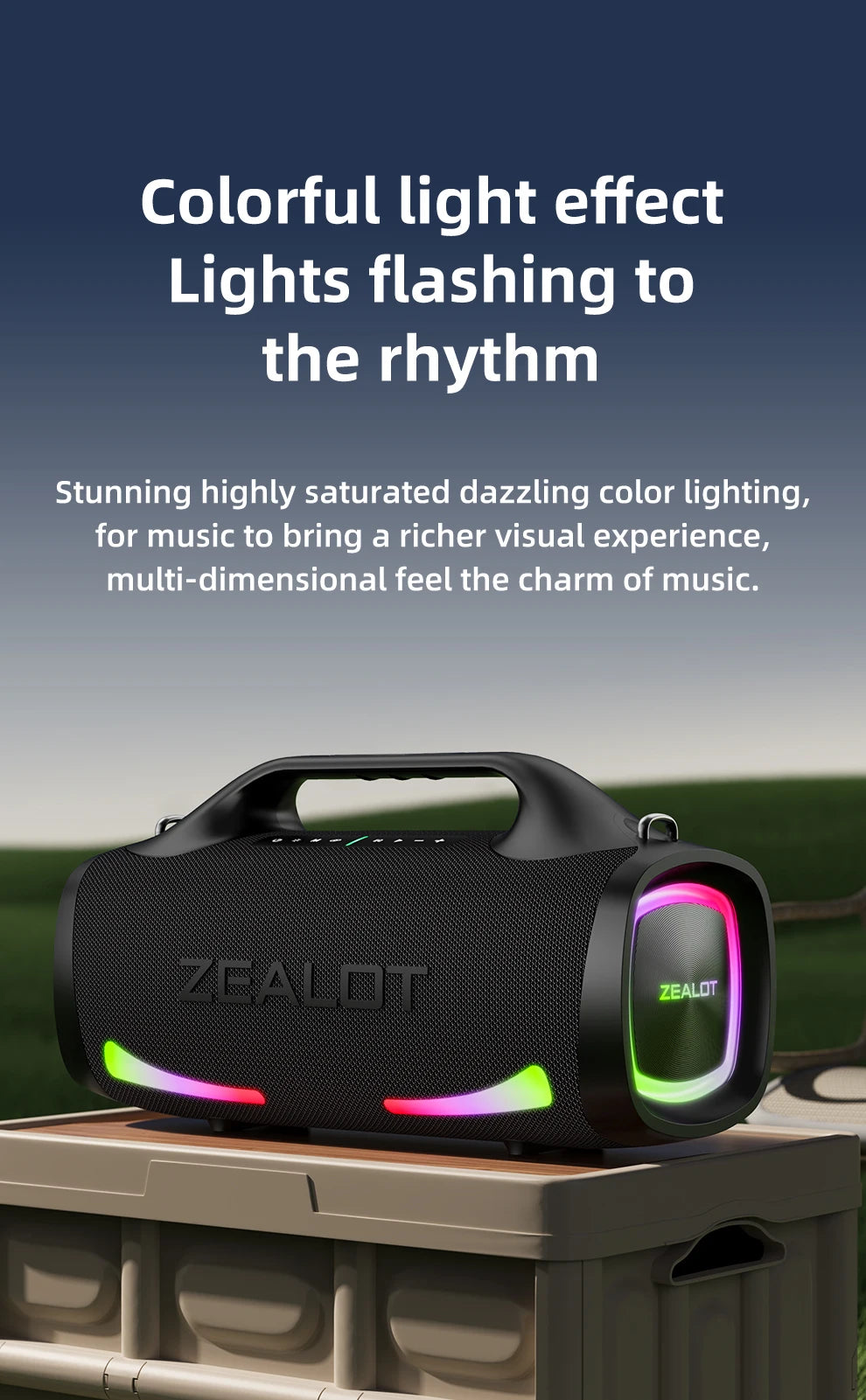 ZEALOT-S79 Alto-falante Portátil para Festas com Bluetooth 5.2, Alça de Transporte, 24 Horas de Reprodução – Ideal para Festas e Camping