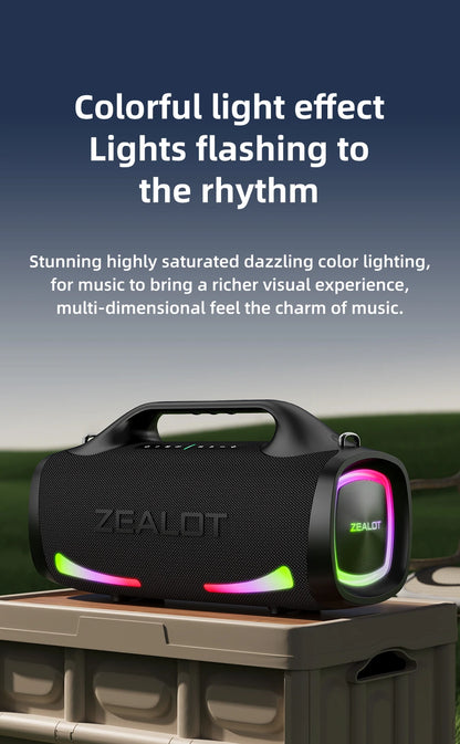 ZEALOT-S79 Alto-falante Portátil para Festas com Bluetooth 5.2, Alça de Transporte, 24 Horas de Reprodução – Ideal para Festas e Camping