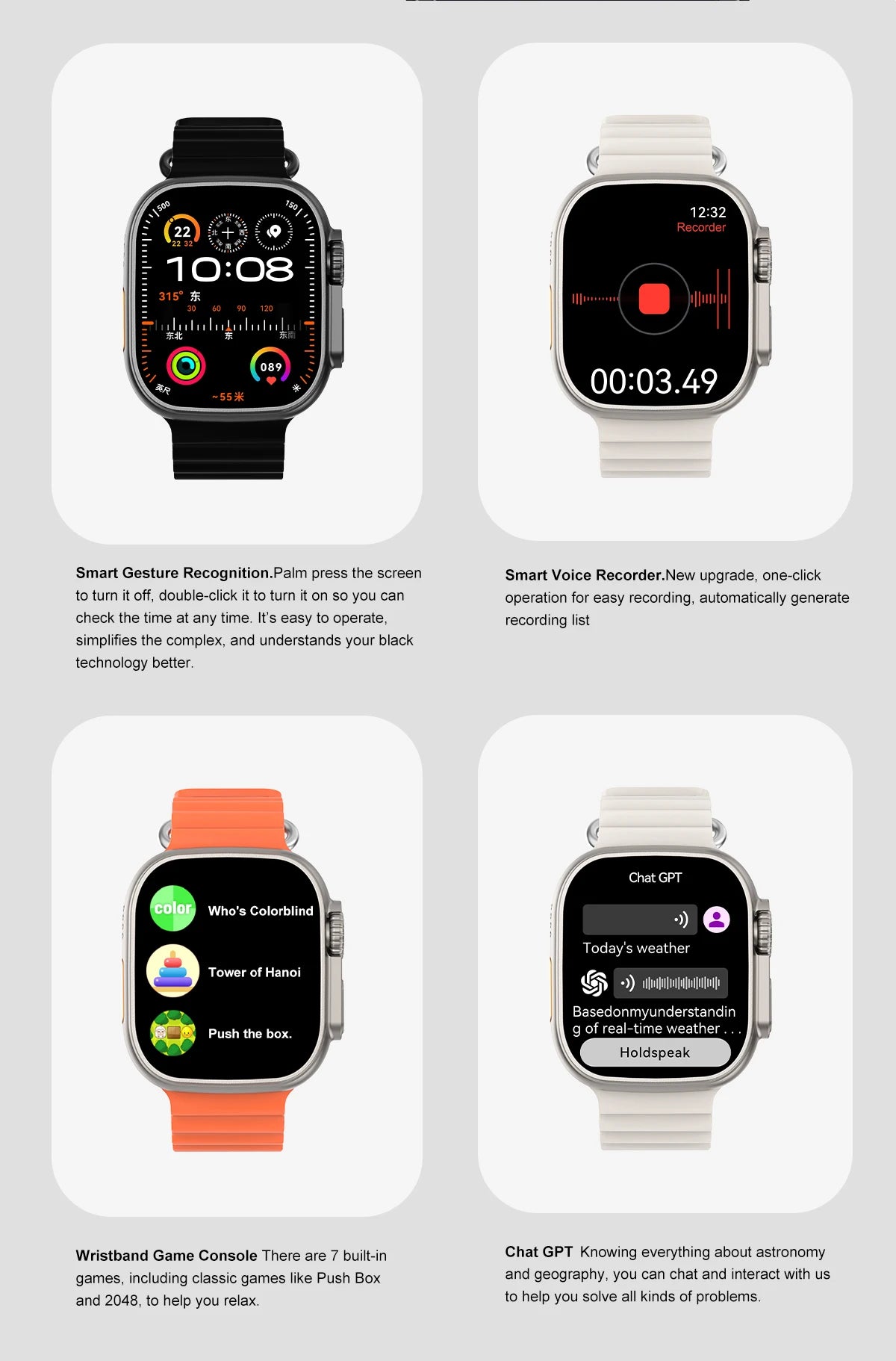 relógio inteligente DT Ultra 3 tela AMOLED 4GB player MP3 MP4 Bluetooth compartilhamento de rede loja de apps ChatGPT IA inteligente