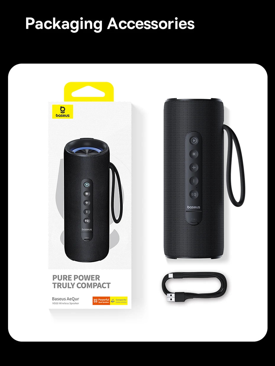 Caixa de Som Portátil Baseus AeQur VO20 para Camping, Bluetooth 5.3, Graves Potentes, 15 Horas de Reprodução, Mini Caixa de Som Sem Fio para Uso Externo, IPX5