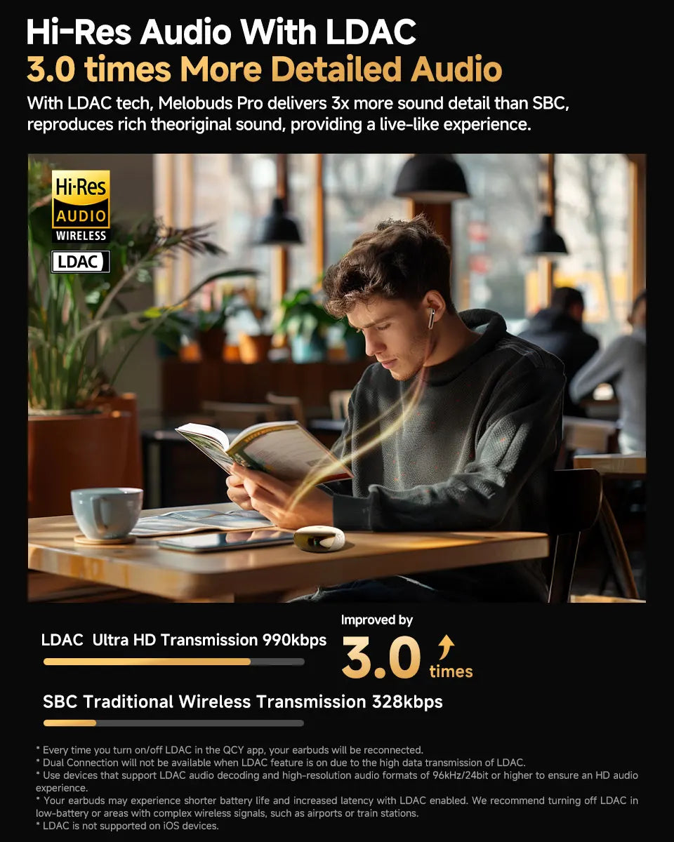 fone de ouvido sem fio QCY MeloBuds Pro ANC bluetooth 5.3 áudio de alta resolução com LDAC earbuds com cancelamento de ruído ativo de 46dB headphones