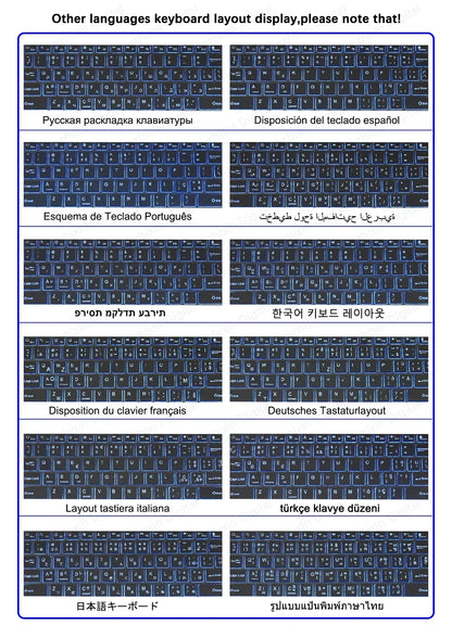 teclado bluetooth retroiluminado RGB mini de 10 polegadas com mouse sem fio recarregável compatível com idiomas espanhol, russo, hebraico, coreano, francês, árabe e português