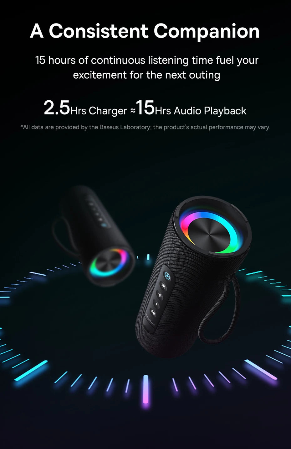 Caixa de Som Portátil Baseus AeQur VO20 para Camping, Bluetooth 5.3, Graves Potentes, 15 Horas de Reprodução, Mini Caixa de Som Sem Fio para Uso Externo, IPX5