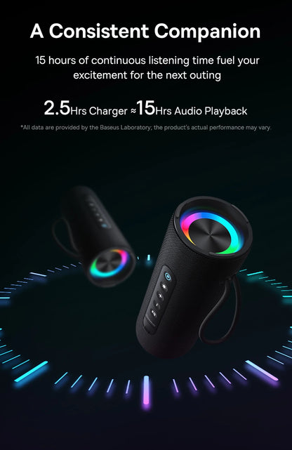 Caixa de Som Portátil Baseus AeQur VO20 para Camping, Bluetooth 5.3, Graves Potentes, 15 Horas de Reprodução, Mini Caixa de Som Sem Fio para Uso Externo, IPX5