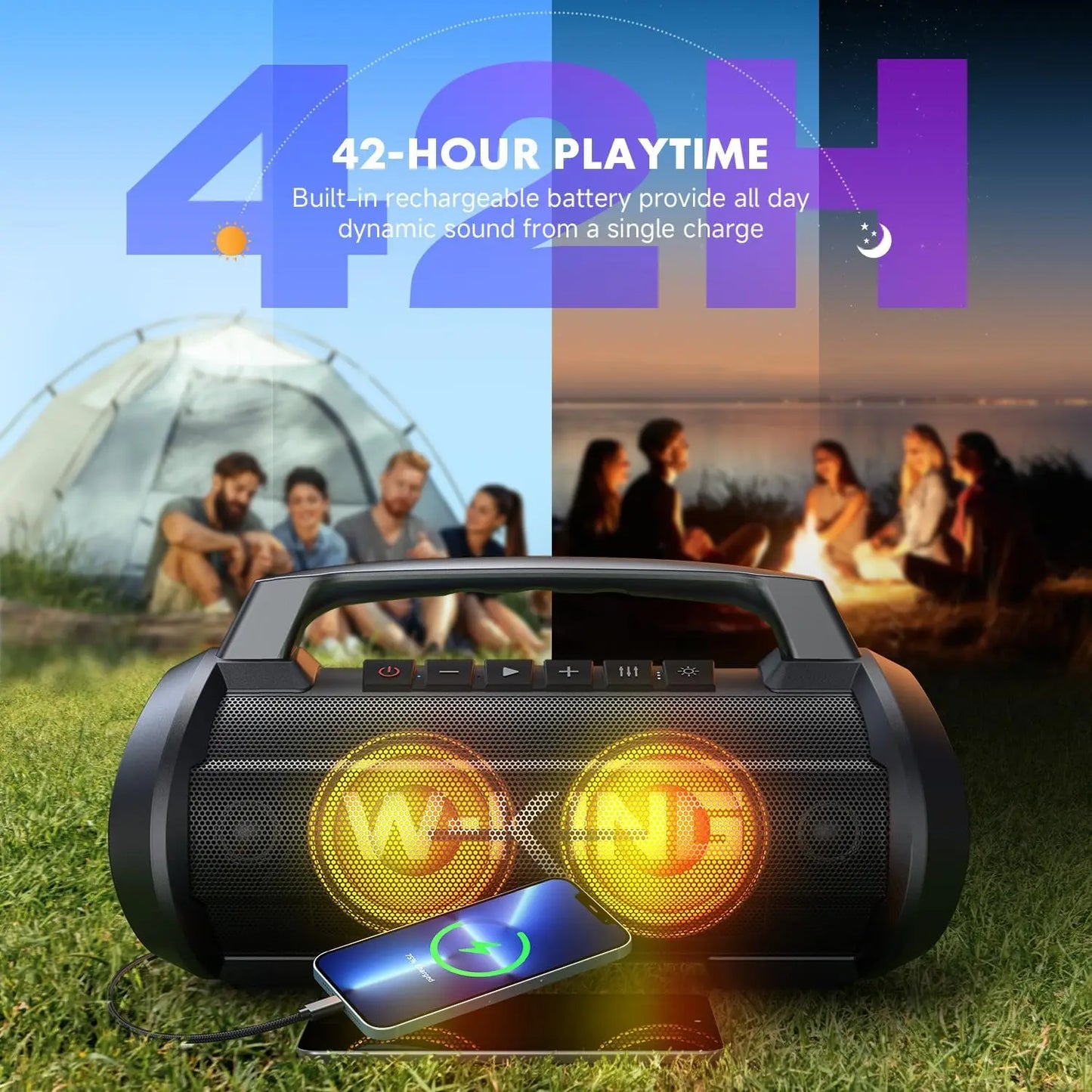 W-KING D10 alto-falante bluetooth portátil, 120W de pico 70W de potência sonora, alto-falante sem fio à prova d'água para uso externo, graves profundos