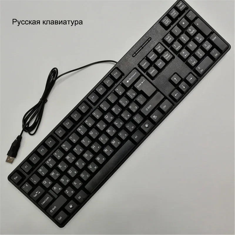 teclado com keycaps com letras em espanhol, francês, russo e árabe teclado gamer com fio USB de 104 teclas para computador